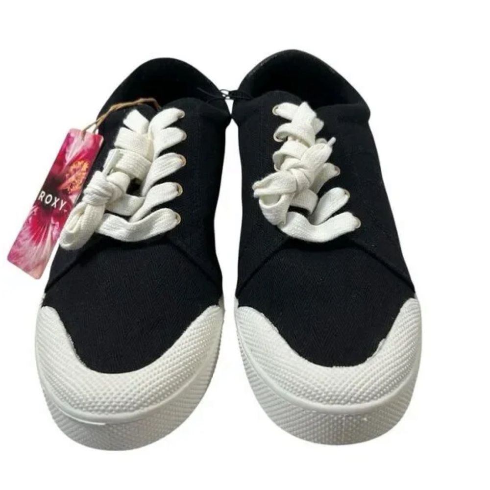 NWT! Roxy Pierview Black Canvas Lace Up Low Top Cushion Sneaker Size 9 -No Box - Picture 2 of 12